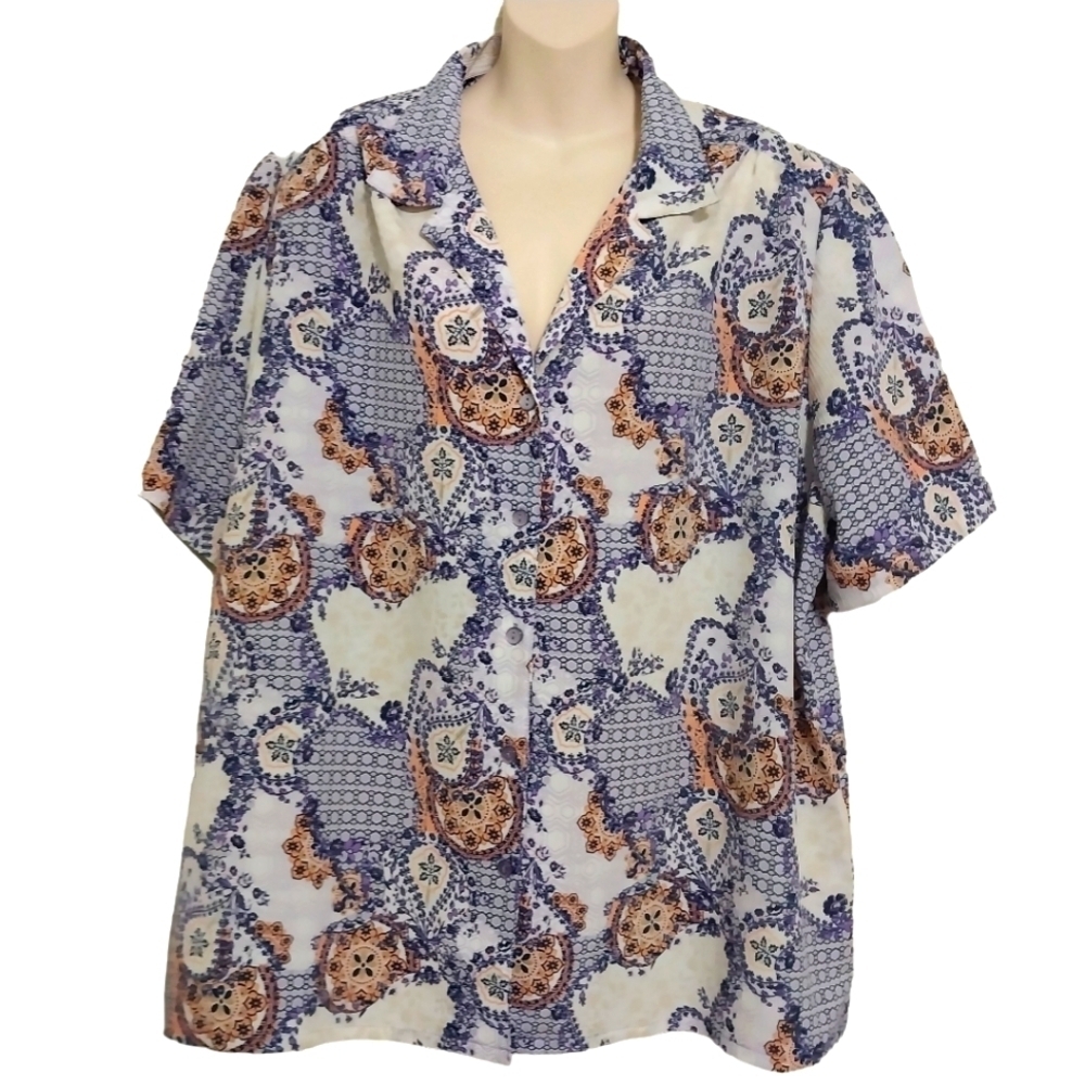 🔵BOGO FREE🔵 Donkenny Classics Textured Floral & Honeycomb Short Sleeve Top  3X